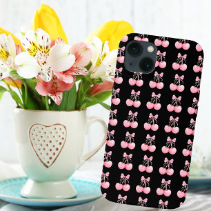 Elegant, Modern Pink Cherries with Pink Bow,Custom iPhone 13 Case