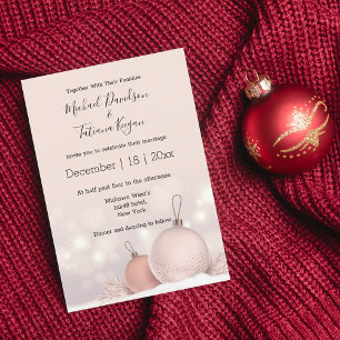 elegant modern pink christmas ornaments wedding invitation