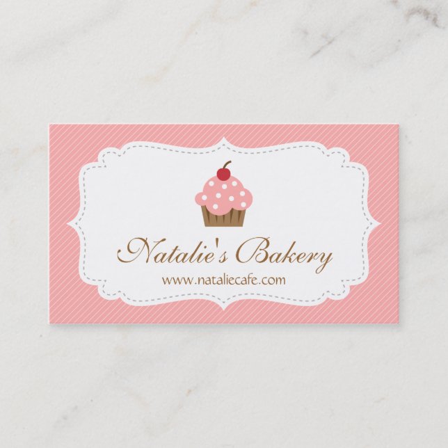 Elegant, Modern, Pink Cupcake, Bakery Business Card (Front)