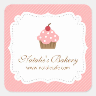 Elegant, Modern, Pink Cupcake, Bakery Square Sticker