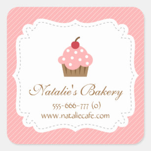 Elegant, Modern, Pink Cupcake, Bakery Square Sticker