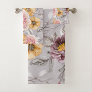 Elegant Modern Pink Floral Bath Towel Set
