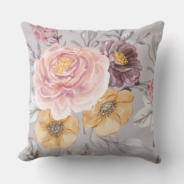  Elegant Modern Pink Floral Outdoor Pillow (Front)