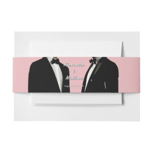 Elegant Modern Pink Gay Men Wedding Invitation Belly Band