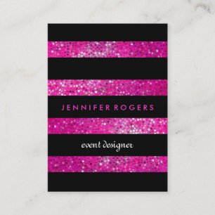 Elegant Modern Pink Glitter & Black Stripes Business Card
