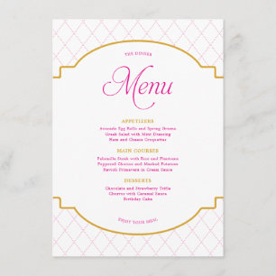 Elegant Modern Pink Gold Diamond Pattern Party Menu