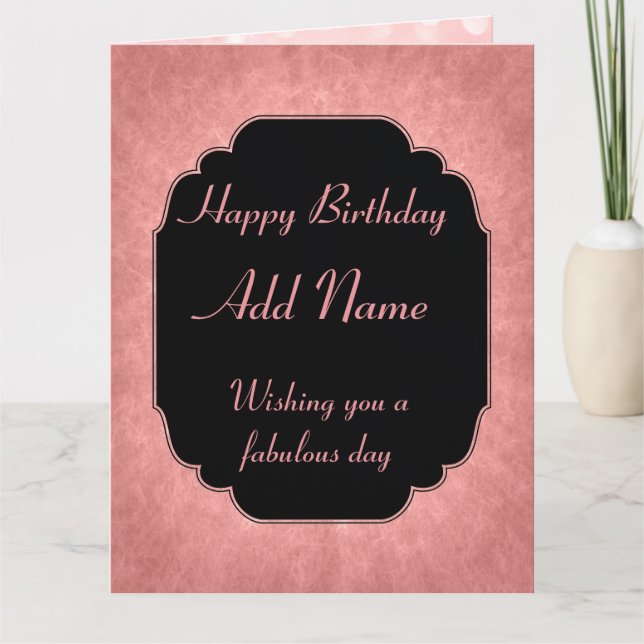Elegant modern pink Happy Birthday Add Name Card (Front)