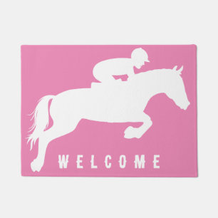 Elegant Modern Pink horse equestrian show jumper  Doormat