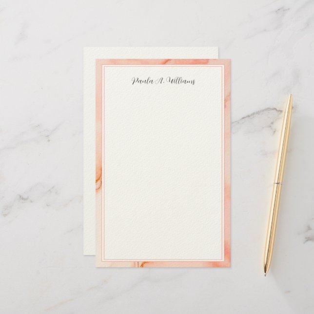 Elegant Modern Pink Marble Script Stationery (Front/Back In Situ)