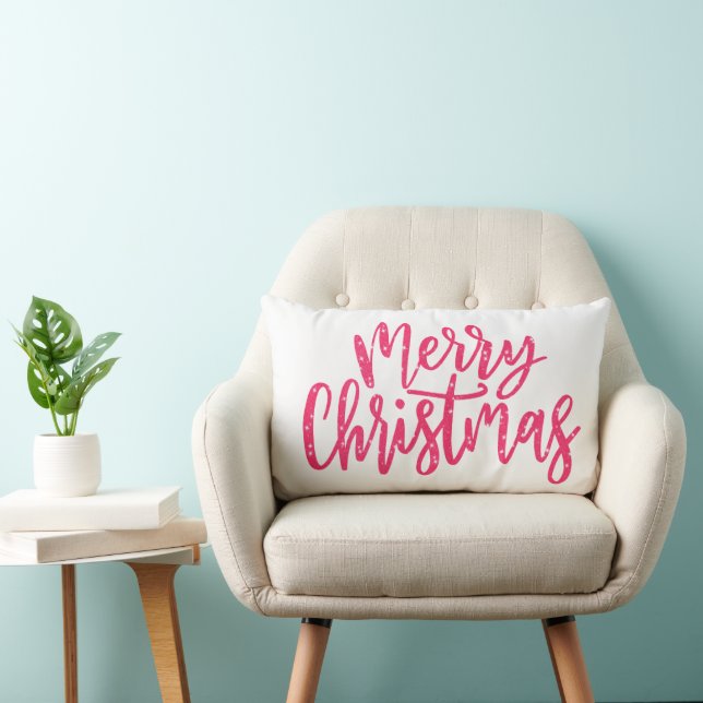 Elegant Modern Pink Merry Christmas Calligraphy Lumbar Pillow (Chair)