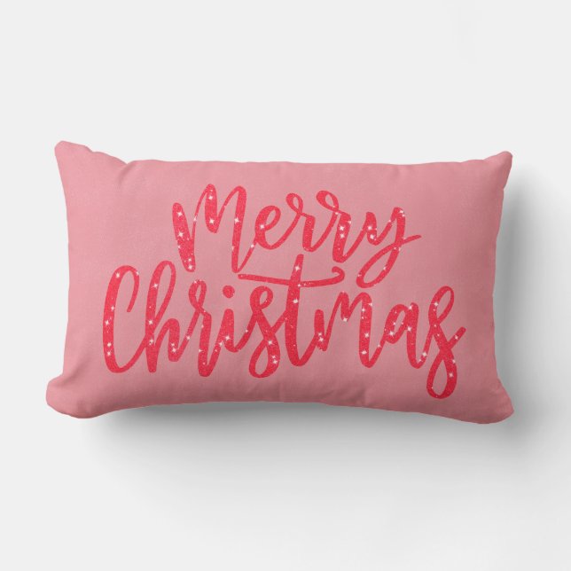 Elegant Modern Pink Merry Christmas Calligraphy  Lumbar Pillow (Front)