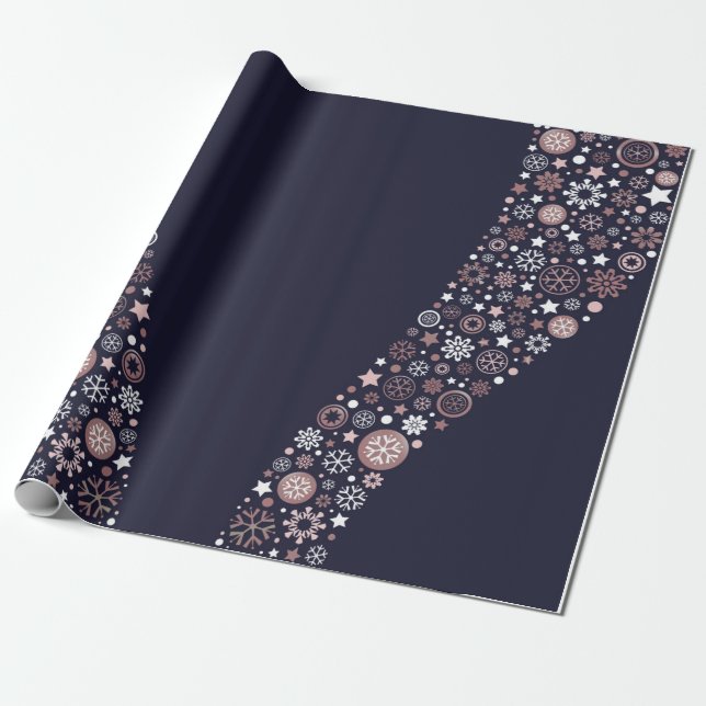Elegant modern pink metallic snowflake wave wrapping paper (Unrolled)