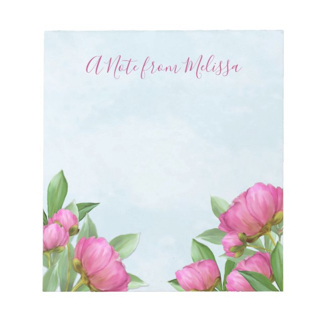 Elegant Modern Pink Peonies Watercolor Floral Notepad (Front)
