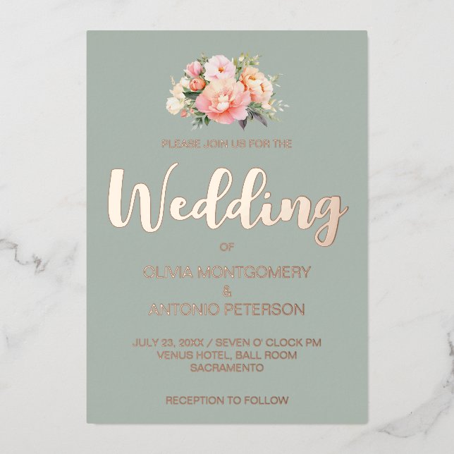 Elegant Modern Pink Peony Light Sage Wedding (Front)