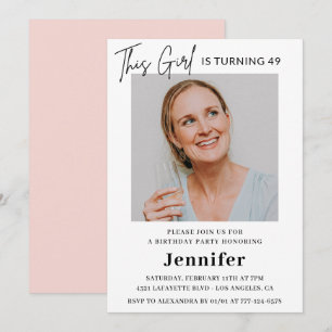 Elegant Modern Pink Photo 49th birthday Invitation