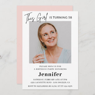 Elegant Modern Pink Photo 58th birthday Invitation