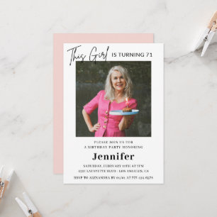 Elegant Modern Pink Photo 71st birthday Invitation