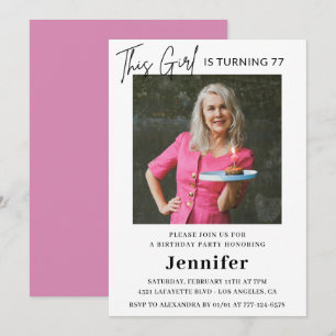 Elegant Modern Pink Photo 77th birthday Invitation