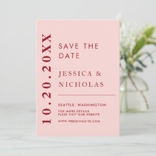 Elegant Modern Pink & Red Minimalist Wedding Save The Date