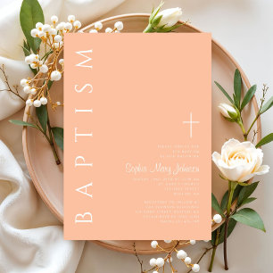 Elegant Modern Pink Religious Cross Girl Baptism Invitation