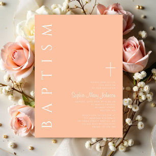 Elegant Modern Pink Religious Cross Girl Baptism Invitation