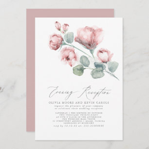 Elegant Modern Pink Rose Floral Evening Reception Invitation