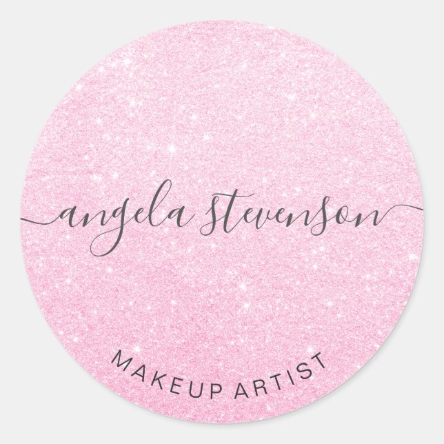 Elegant modern pink rose gold glitter makeup classic round sticker (Front)