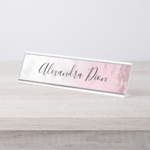 Elegant modern pink rose gold glitter marble desk name plate