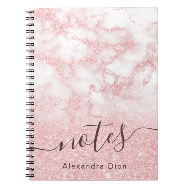 Elegant modern pink rose gold glitter marble notebook (Front)