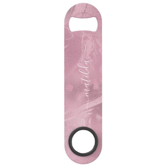 Elegant modern pink rose gold marble look bar key (Front)