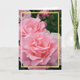 Elegant Modern Pink Roses Flowers Photo Gold Frame Card