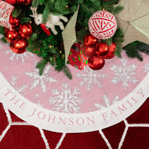 Elegant Modern Pink Snowflakes pattern Brushed Polyester Tree Skirt