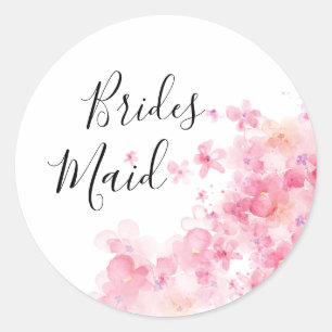 Elegant modern pink watercolor floral bridesmaid classic round sticker