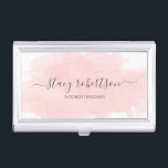 Elegant modern pink watercolor interior designer business card holder<br><div class="desc">Modern design featuring a pink watercolor texture and elegant calligraphy font.</div>