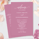 Elegant Modern Pink Wedding Program<br><div class="desc">This elegant wedding program has an attractive pink background and text in white in a beautiful combination of block typography and modern handwritten calligraphy. Ability to make text changes and adjustments by selecting customize further. Front with wedding ceremony details, back with wedding party names and thank you message for your...</div>