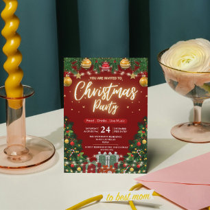 Elegant Modern Plaid Green Christmas Party  Invitation