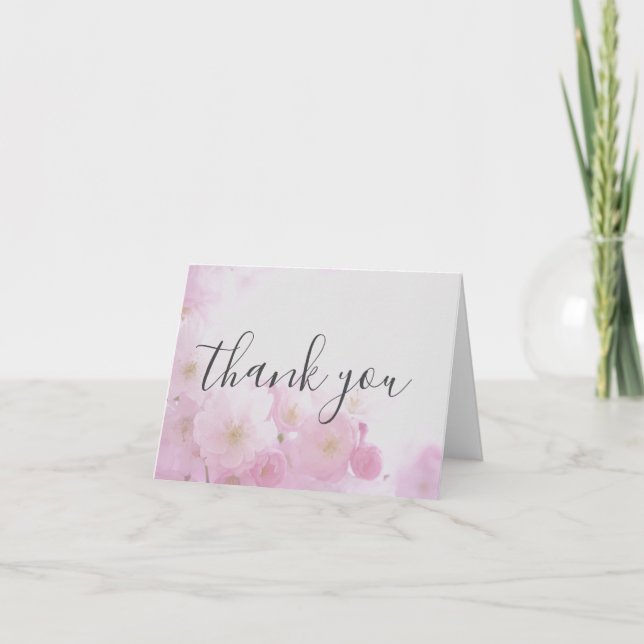 Elegant Modern Plain Handwriting Floral Thank You Card (Front)