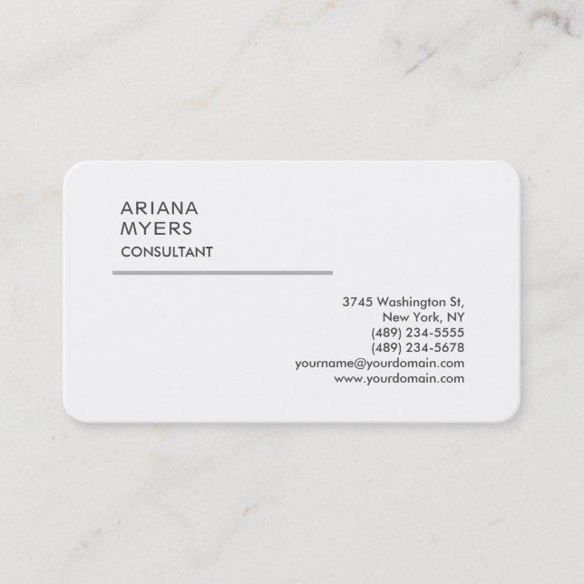 Elegant Modern Plain White Consultant Manager Business Card (Front)