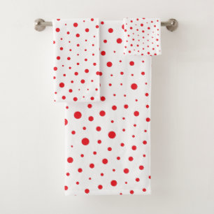 Elegant Modern Polka Dots -Red- Customize BG Bath Towel Set