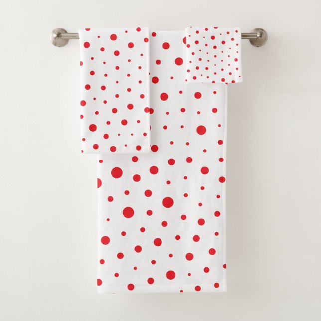 Elegant Modern Polka Dots -Red- Customize BG Bath Towel Set (Insitu)