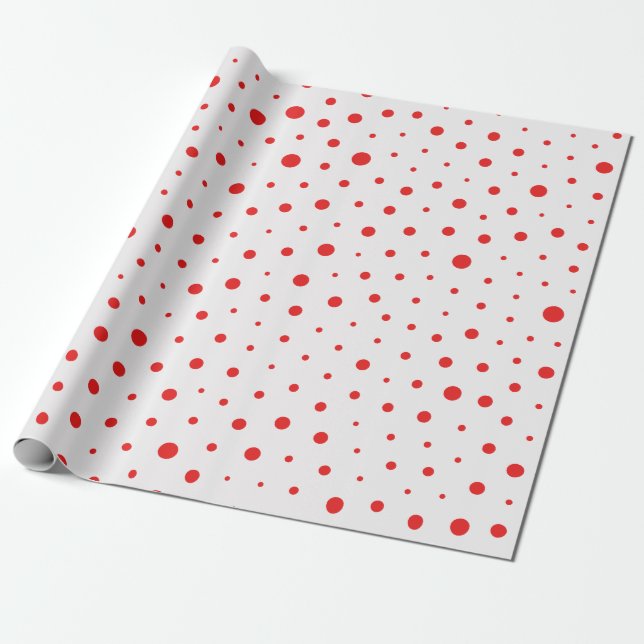 Elegant Modern Polka Dots -Red- Customize BG Wrapping Paper (Unrolled)