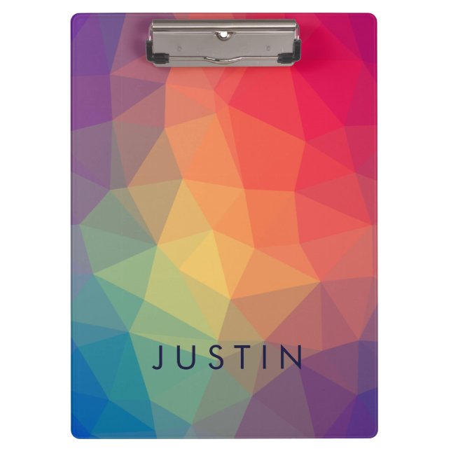 Elegant modern polygonal coloured add your name clipboard (Front)