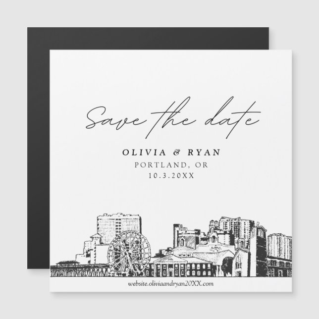 Elegant Modern Portland Save the Date Magnet (Front/Back)