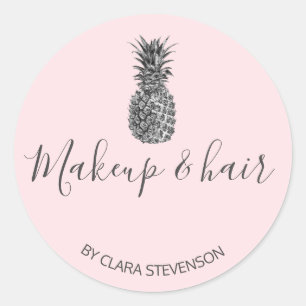 Elegant modern pretty silver pink pineapple makeup classic round sticker