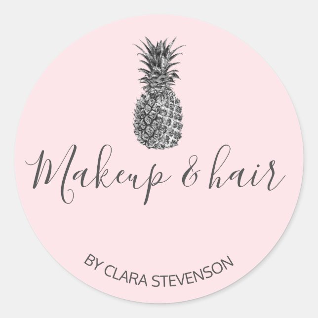 Elegant modern pretty silver pink pineapple makeup classic round sticker (Front)
