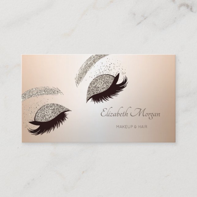 Elegant Modern Professional Glitter Faux Lashes Business Card (Front)