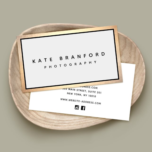 Elegant  Modern Professional Gold Border Grey Business Card (Creator Uploaded)