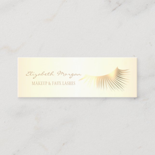 Elegant Modern Professional Gold Faux Lashes Mini Business Card (Front)