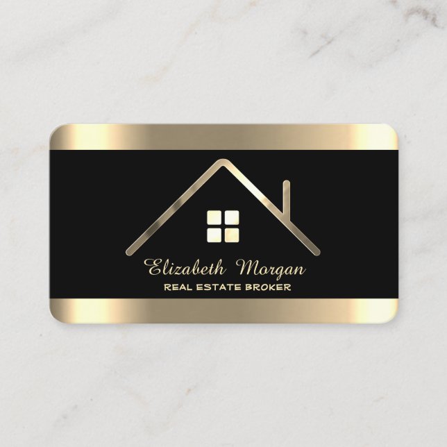 Elegant Modern Professional Gold House Roof  Business Card (Front)