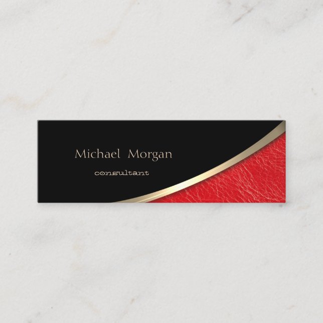 Elegant  Modern Professional,Gold,Red Leather Look Mini Business Card (Front)